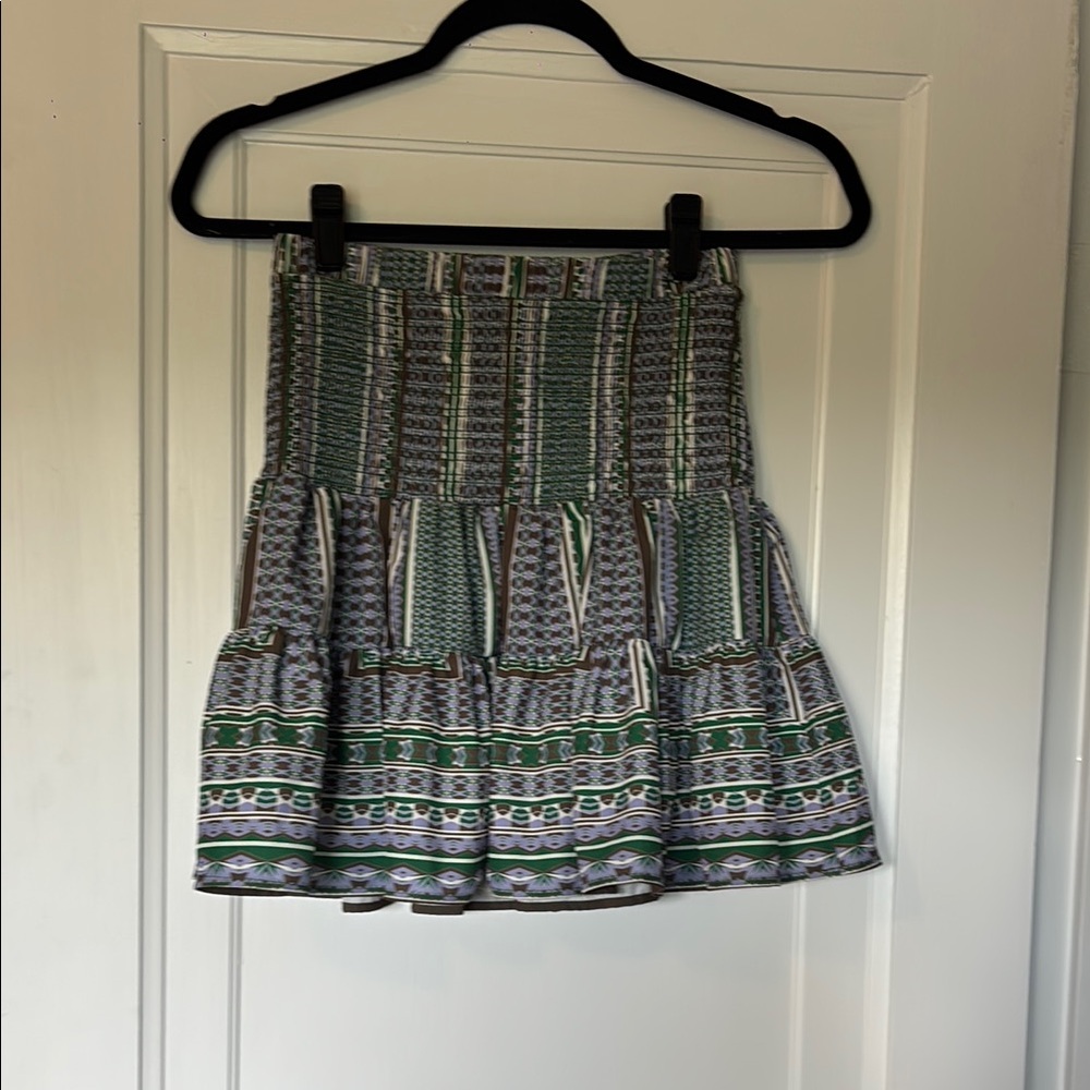 Gray and White Smocked Bubble Mini Skirt